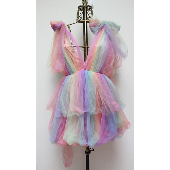 Lirika Matoshi Dream Come True Rainbow Tulle Mini Dress Size Medium - Picture 2 of 6